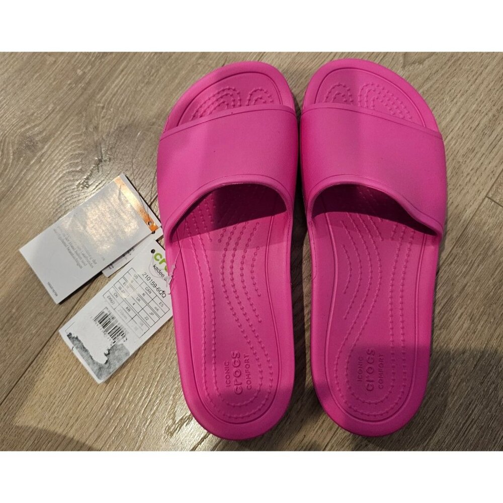 Crocs Womens Kadee Slide Sandals Bright Pink Size 6 NWT Slides Colorful Comfy